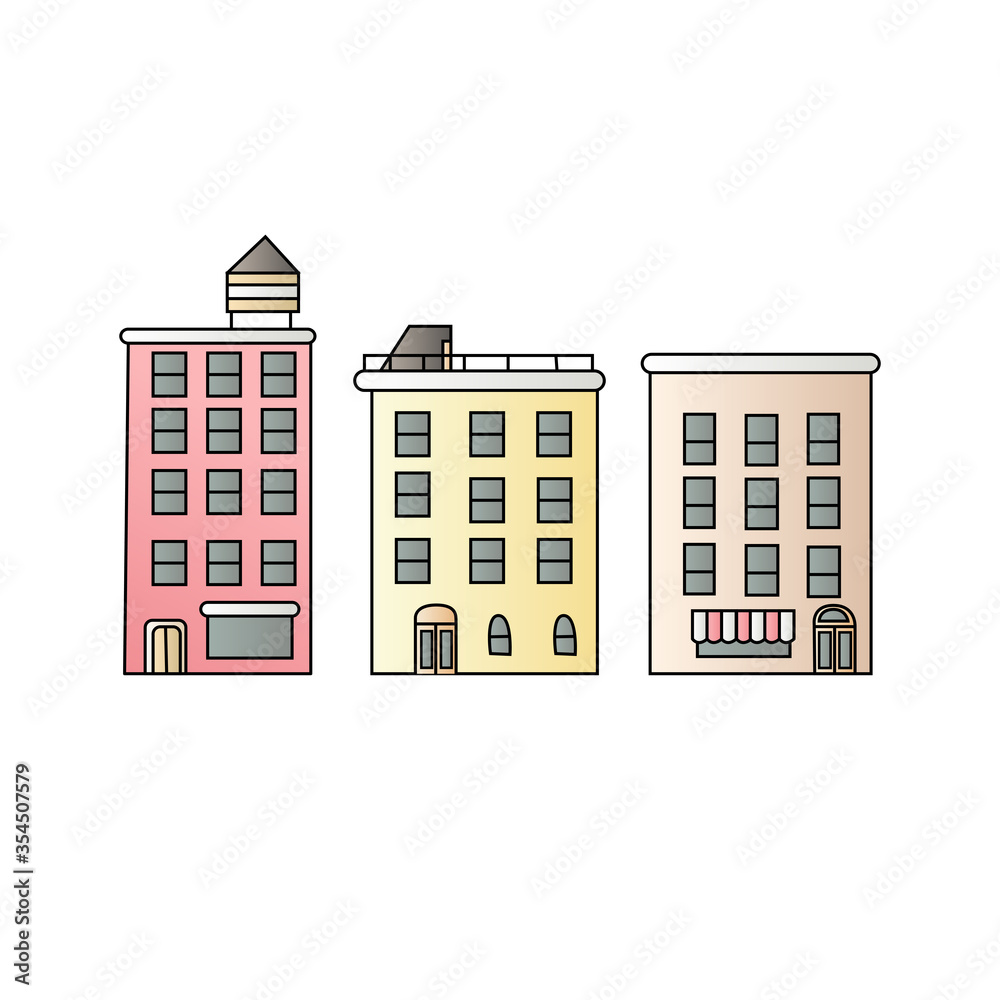 cartoon for hotel icons buildings in hand drawn style and cartoon style on white background. cartoon for hotel icons buildings in hand drawn style and cartoon style on white background.