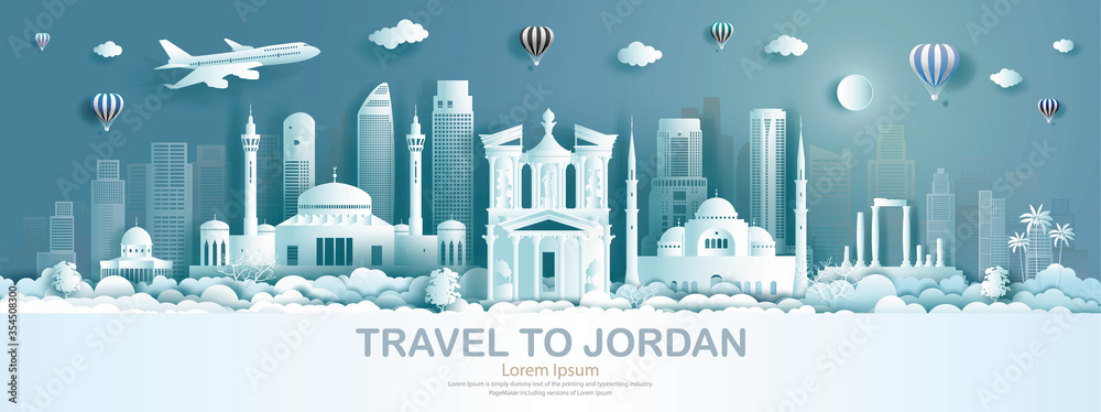 Travel architecture landmark of Jordan with modern building, monument, ancient.