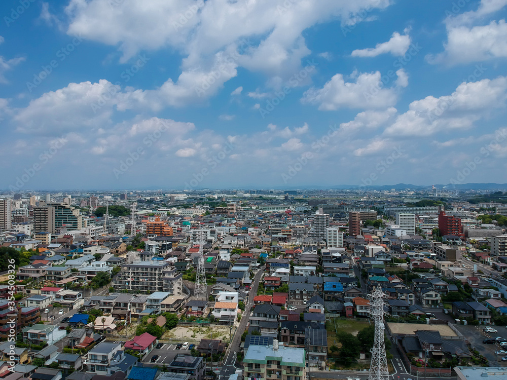 ドローンで空撮した名古屋の街並みの風景