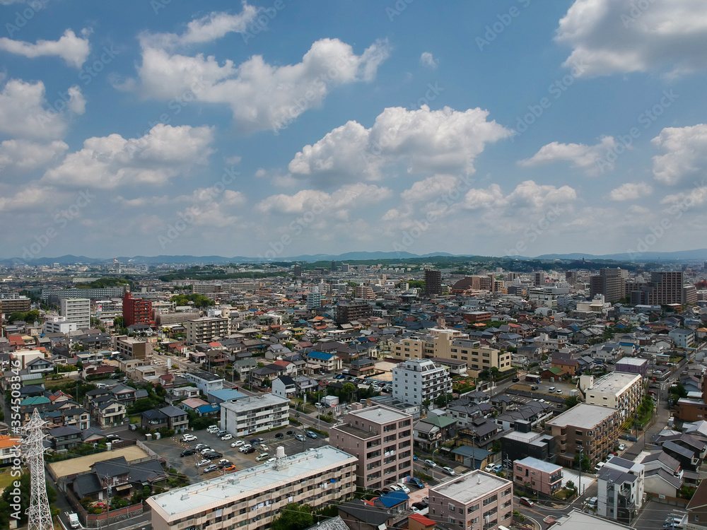 ドローンで空撮した名古屋の街並みの風景