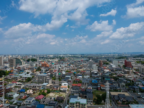 ドローンで空撮した名古屋の街並みの風景