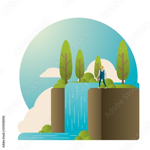 Man standing at a waterfall