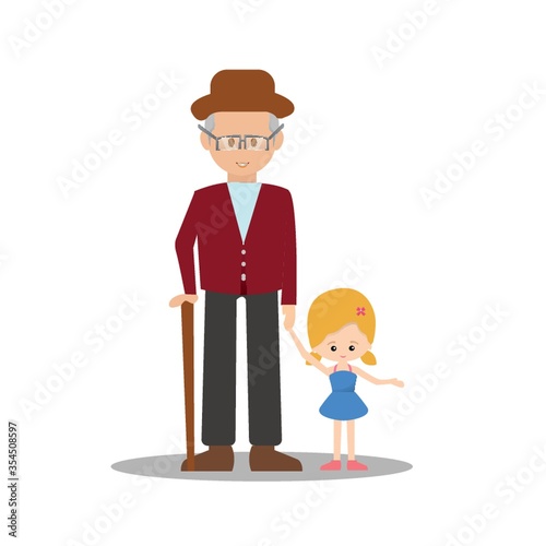 Old man holding little girl