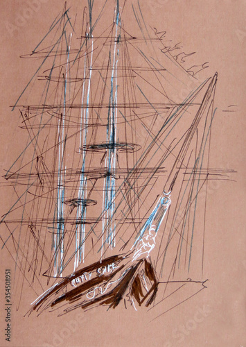 Foto travel sketch graphic drawing journey to London sailboat Cutty Sark