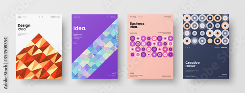 Company identity brochure template collection. Business presentation vector A4 vertical orientation front page mock up set. Corporate report cover abstract geometric illustration design layout bundle.