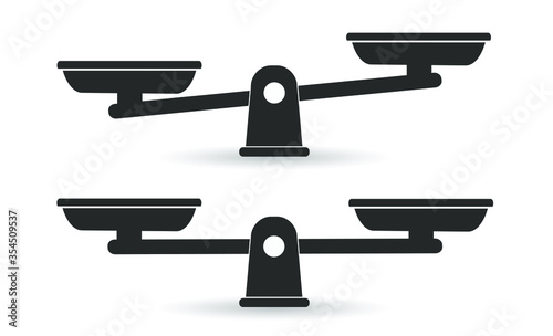 Bowls of scales in balance, an imbalance of scales. Libra, vector illustration