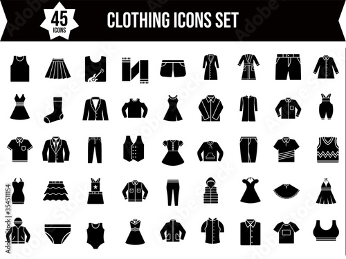 B&W Illustration of 45 Clothing Icon Set.