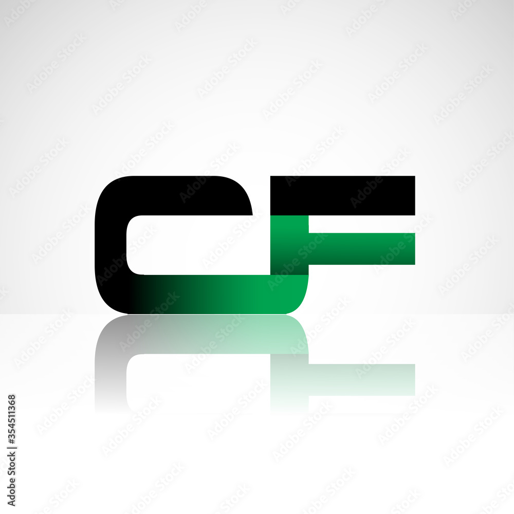 Initial letter CF uppercase modern and simple logo linked green and black colored, isolated in white background. Vector design for company identity.