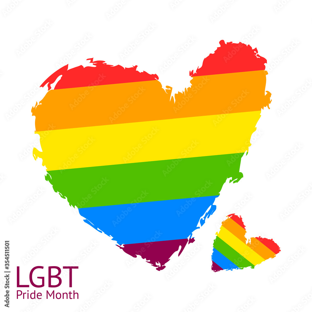 Obraz premium illustration of two hearts with abstract LGBTQ flag. Pride Month
