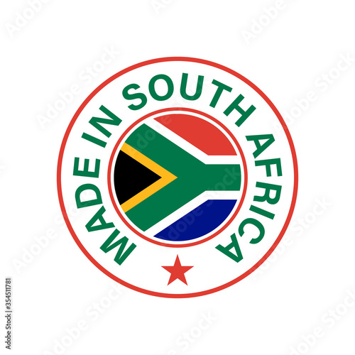 Made in South Africa. Round South Africa flag vector icon