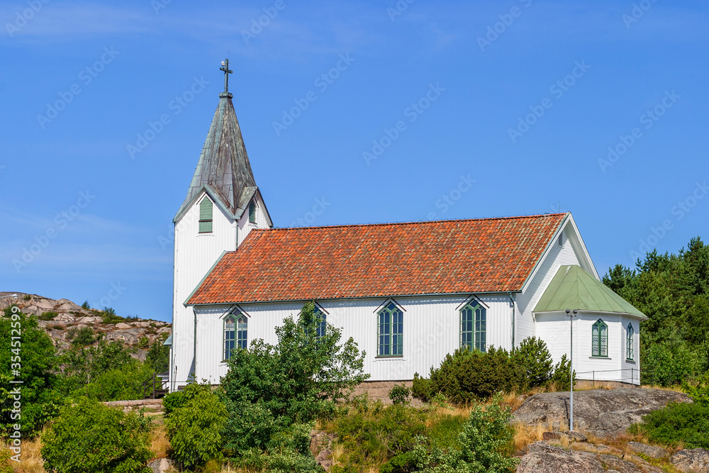 Church in Hamburgersund on a cliff on the Swedish coast