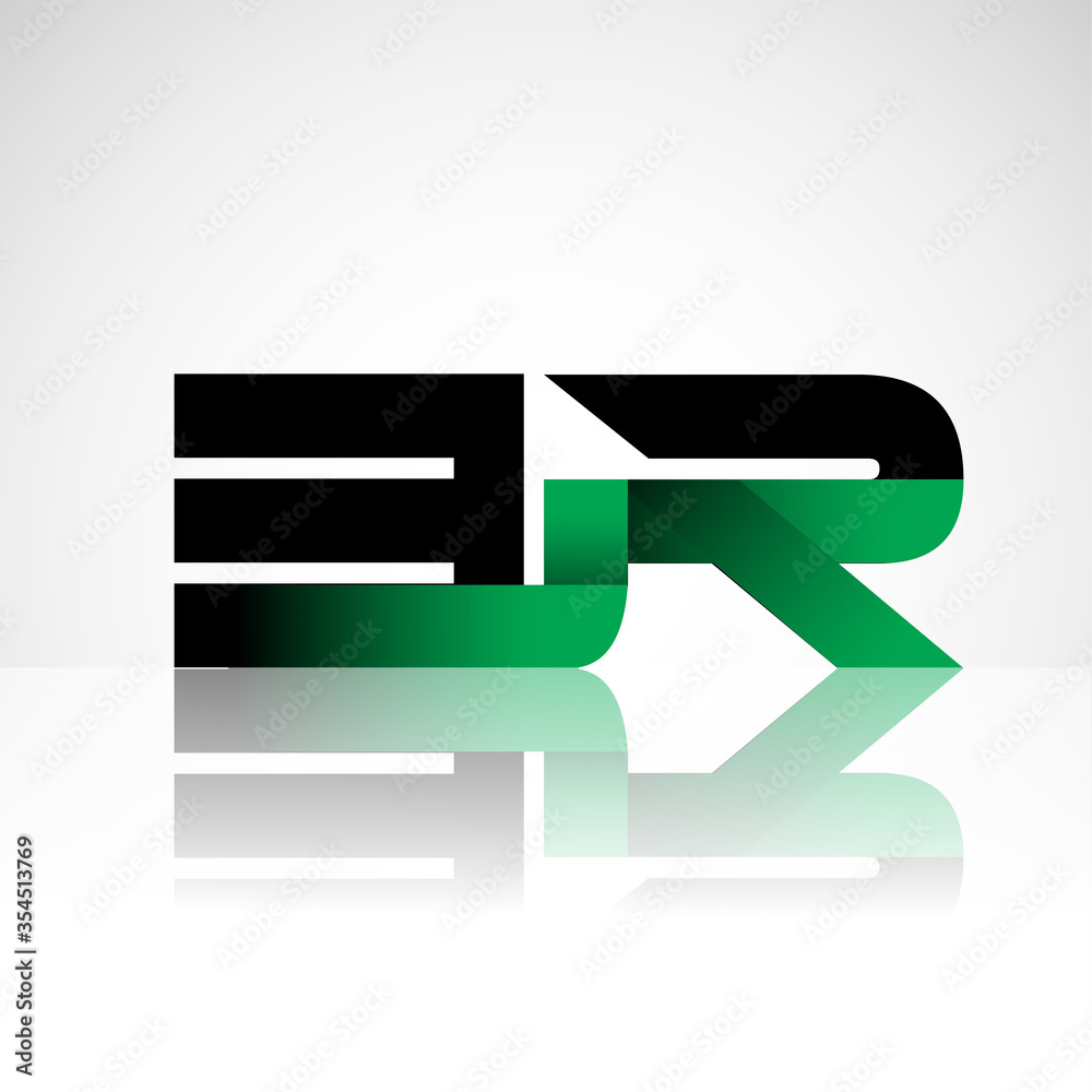 Initial letter ER uppercase modern and simple logo linked green and black colored, isolated in white background. Vector design for company identity.