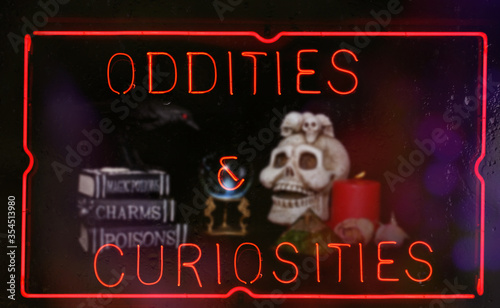 Obraz na płótnie Oddities and Curiosities Neon Sign in Shop Window