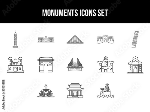 Black Line Art Illustration of Monuments Icon set.
