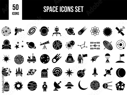 50 Space Icon Set in Black and White Color.