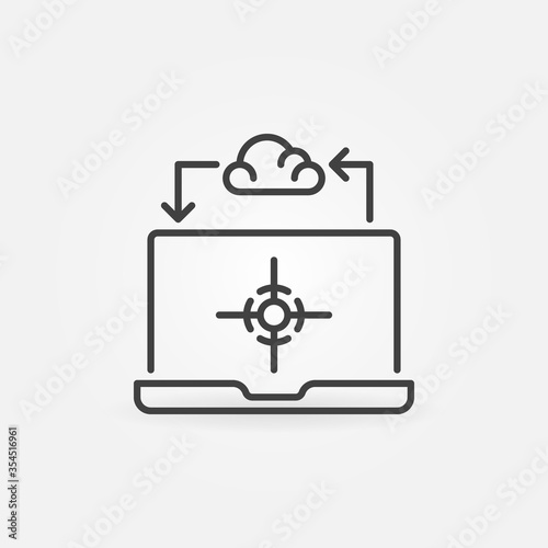 Playing Games on Laptop Remotely from a Cloud outline vector concept icon or design element