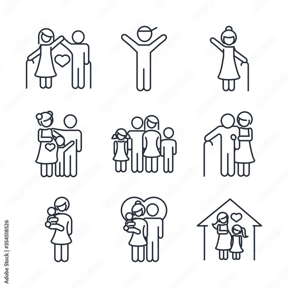 family day, father mother kids grandparents characters, set icon in ...