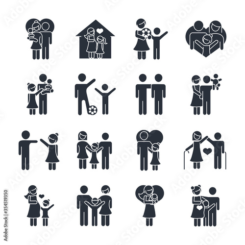 family day, father mother kids grandparents characters, set icon in silhouette style