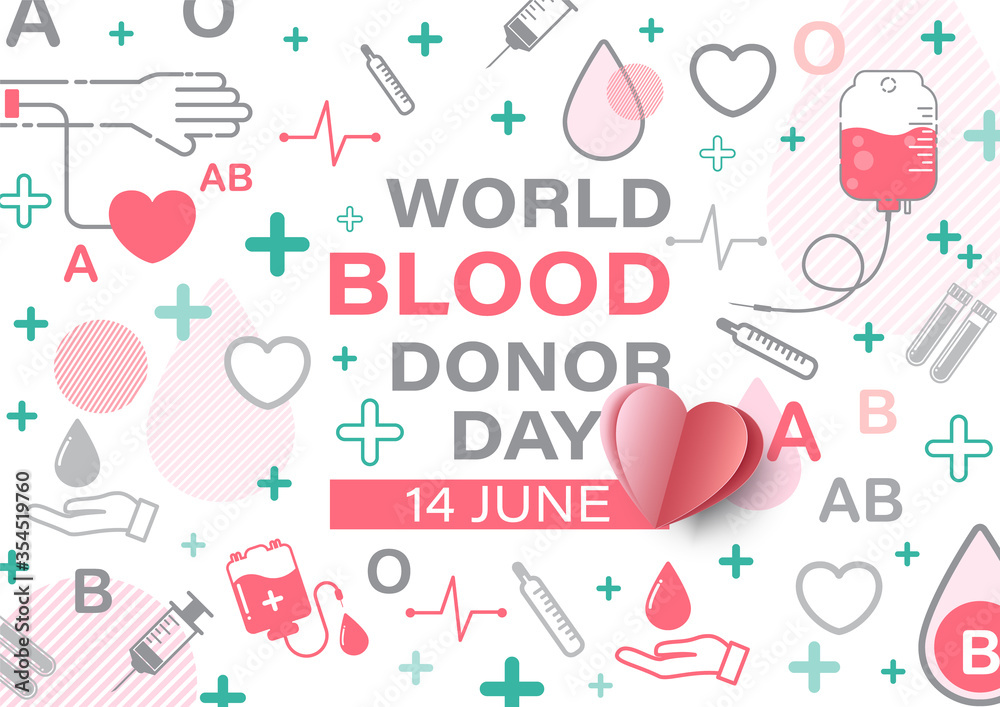Medical and blood donation icon with wording of World blood donor day on  white background. Poster campaign in icon flat style and vector design.  Stock Vector | Adobe Stock