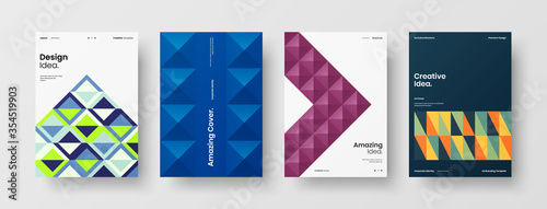 Company identity brochure template collection. Business presentation vector A4 vertical orientation front page mock up set. Corporate report cover abstract geometric illustration design layout bundle.