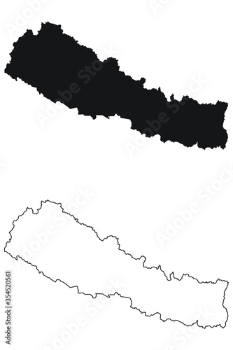Nepal Country Map. Black silhouette and outline isolated on white background. EPS Vector