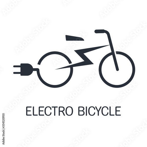  Electric bicycle. Black vector icon isolated on white background.