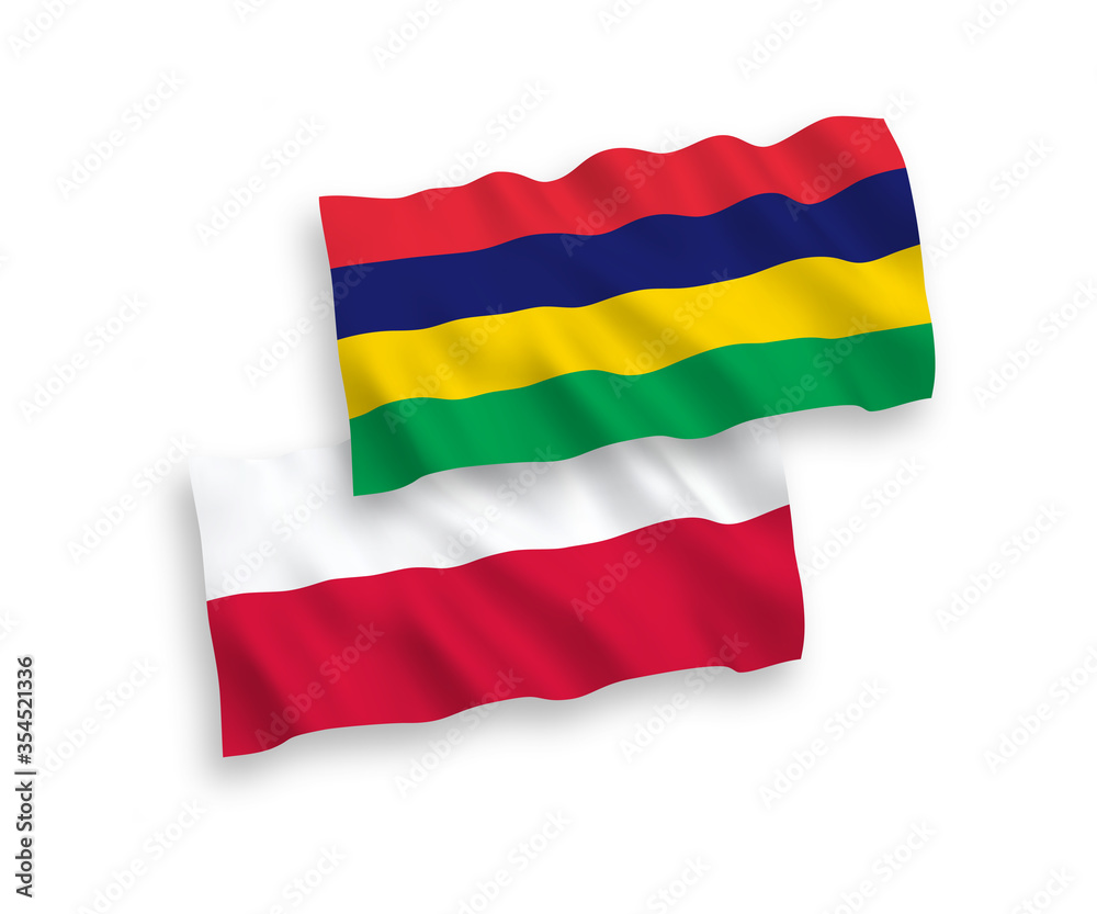Fototapeta premium Flags of Mauritius and Poland on a white background