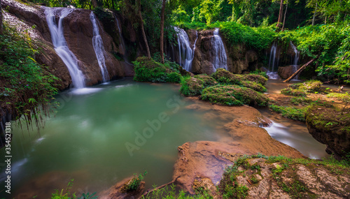 Panoramic view of Thansawan waterfall is in Doi Phu Nang national fall  Phayao  Thailand.