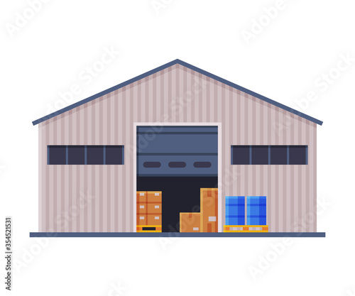 Warehouse Building, Industrial Construction Flat Style Vector Illustration on White Background