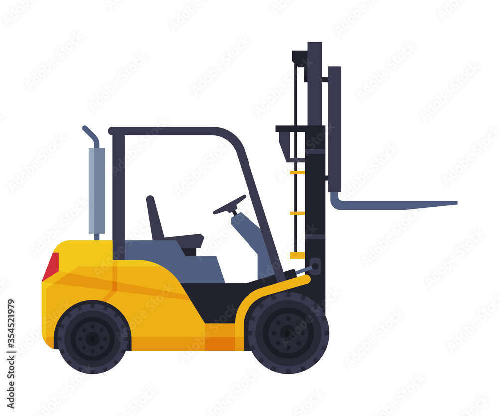 Forklift Truck Special Vehicle Flat Style Vector Illustration on White Background