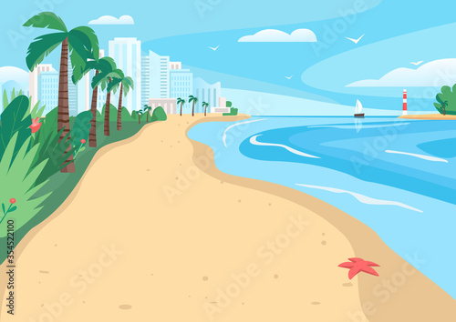 Sandy beach flat color vector illustration