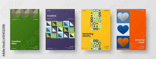 Company identity brochure template collection. Business presentation vector A4 vertical orientation front page mock up set. Corporate report cover abstract geometric illustration design layout bundle.