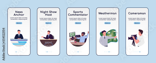 News show onboarding mobile app screen flat vector template