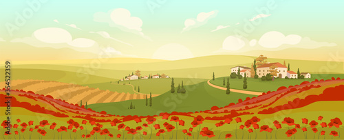 Classic Tuscan scenery flat color vector illustration