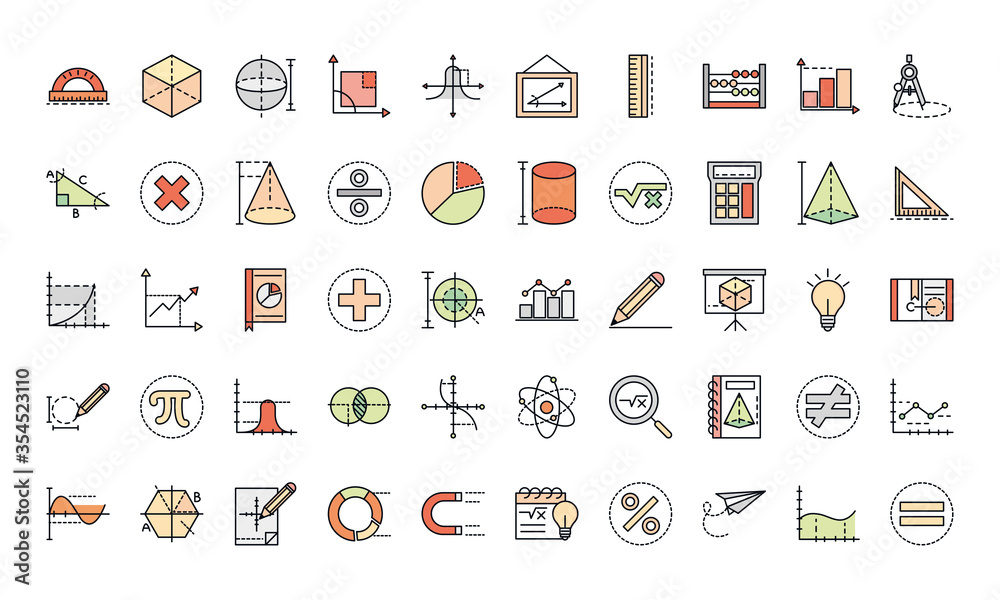 math education school science icons collection line and fill style