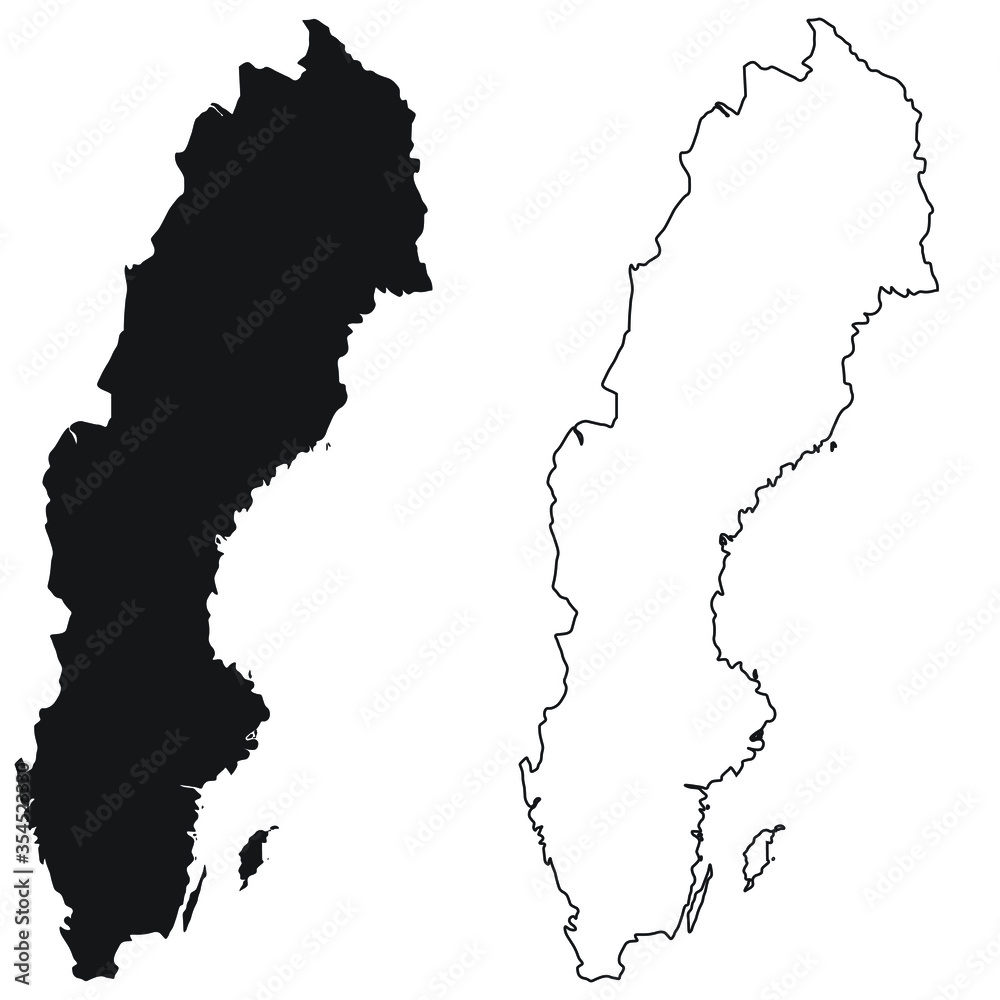 Sweden Country Map. Black silhouette and outline isolated on white background. EPS Vector