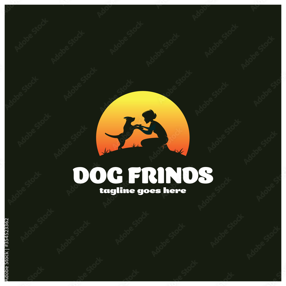 dog and women silhouette logo illustrations