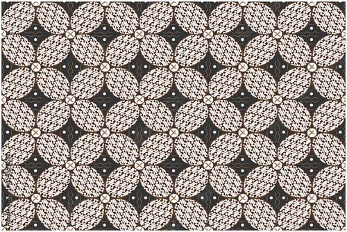 Batik Kawung. Elegant flower pattern on Java batik design with fabric black color design