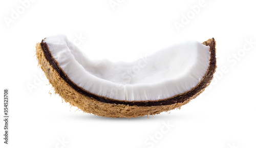 pieces coconut on white Background. full depth of field