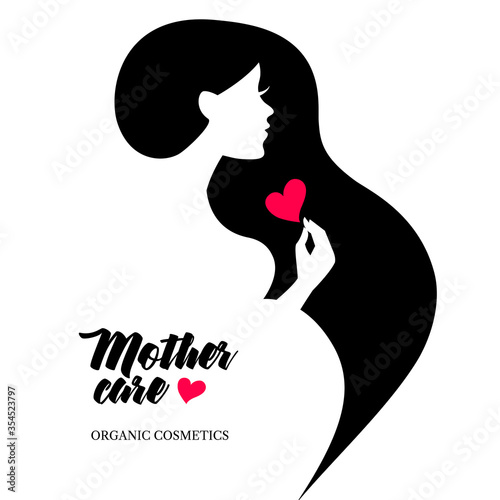 Beautiful pregnant profile mother silhouette. Woman vector illustration. Happy Mothers Day card