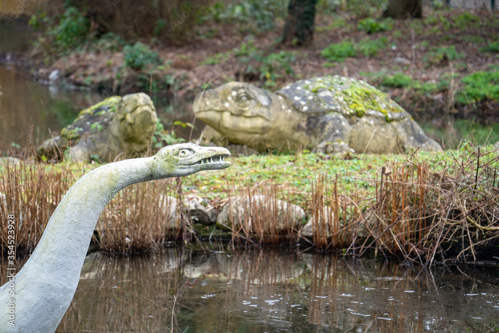 Crystal Palace Dinosaurs in Crystal Palace Park, London, England, United Kingdom Crystal Palace Dinosaurs in Crystal Palace Park, London, England, United Kingdom