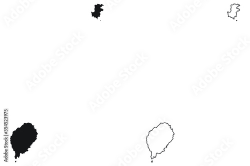 Sao Tome and Principe, Saint Thomas and Prince Country Map. Black silhouette and outline isolated on white background. EPS Vector