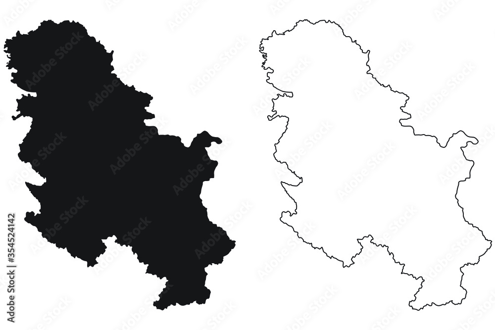 Obraz premium Serbia Country Map. Black silhouette and outline isolated on white background. EPS Vector