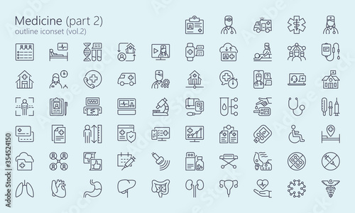 Medical outline icons for web, mobile app, presentation and other. Was created with grids for pixel perfect.