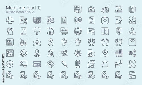 Medical outline icons for web, mobile app, presentation and other. Was created with grids for pixel perfect.