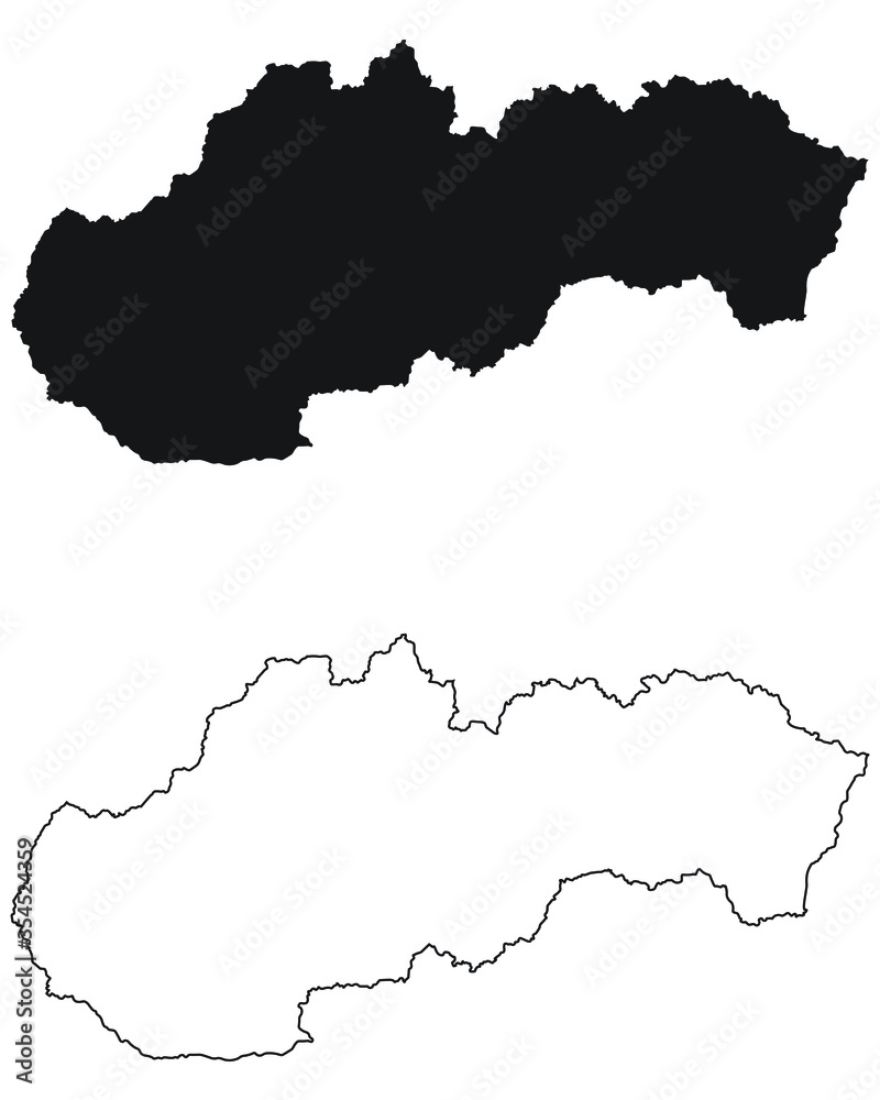 Slovakia Country Map. Black silhouette and outline isolated on white background. EPS Vector