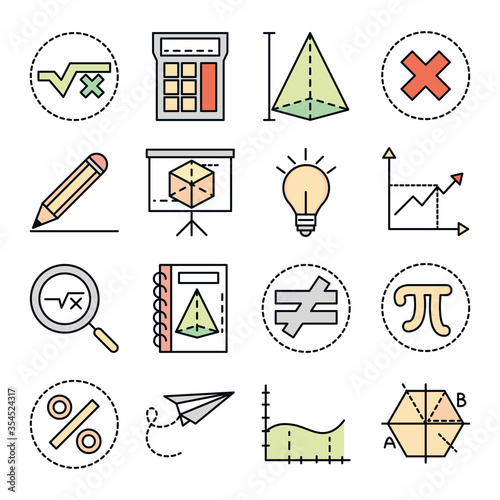 math education school science icons collection line and fill style