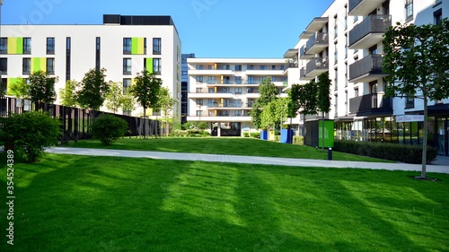 Modern apartment buildings. This is a unique place. Functional, smartly designed. This is an aesthetic space with good energy.