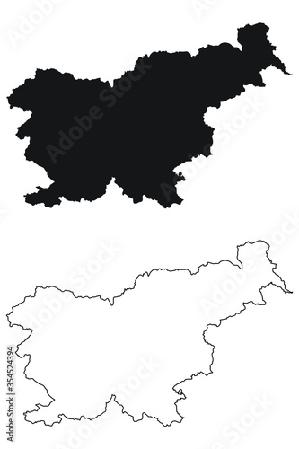 Slovenia Country Map. Black silhouette and outline isolated on white background. EPS Vector