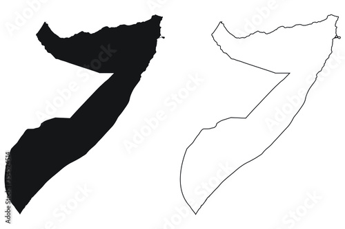 Somalia Country Map. Black silhouette and outline isolated on white background. EPS Vector
